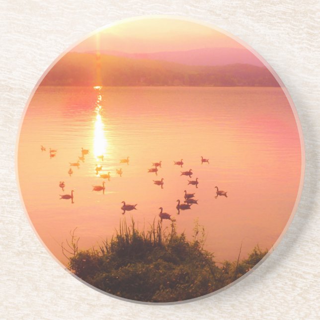 Posavasos De Arenisca Sunset de lago rosa y melocotón (Frente)