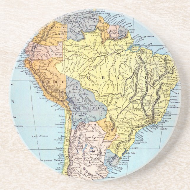 Posavasos De Arenisca SURAMÉRICA: MAPA, c1890 (Frente)