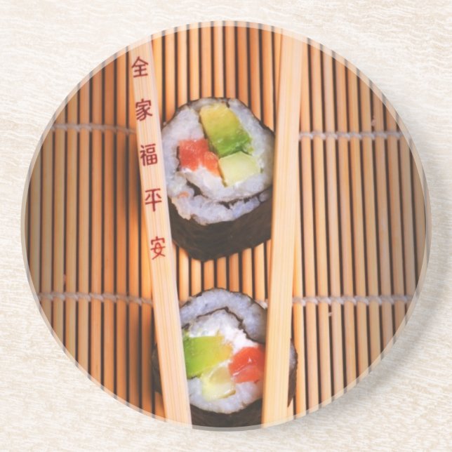 Posavasos De Arenisca Sushi y palillos de madera (Frente)