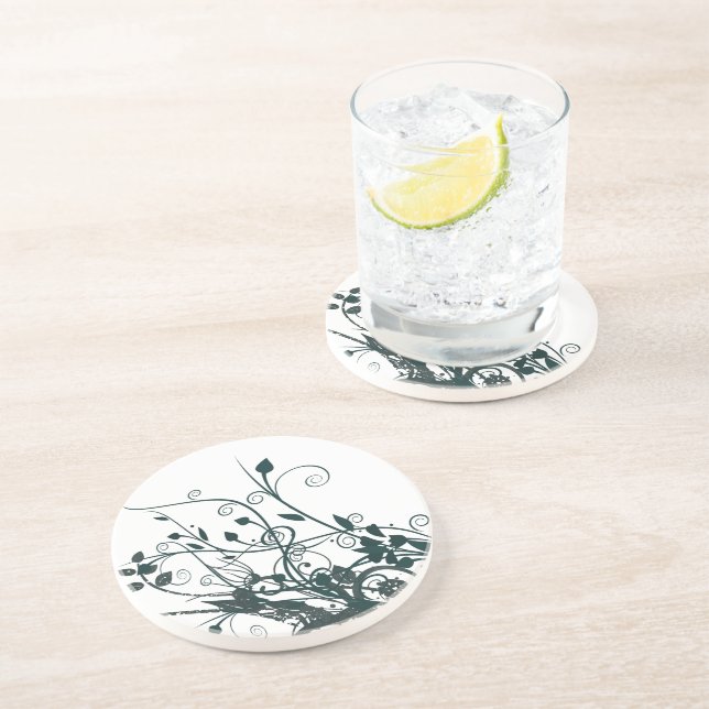 Posavasos De Arenisca Swirls de hojas verde azuladas (Lado)