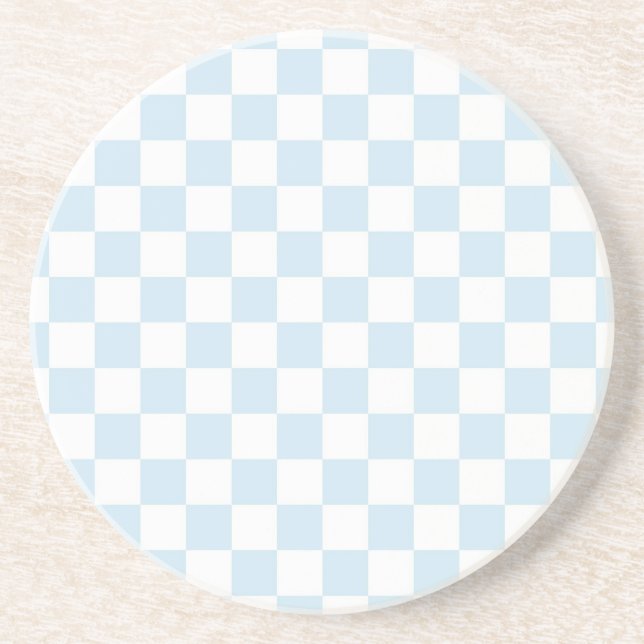 Posavasos De Arenisca Tablero de verificación azul y blanco Pastel (Frente)