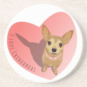 Posavasos De Arenisca Tan Chihuahua en el corazón de un collar rosado co
