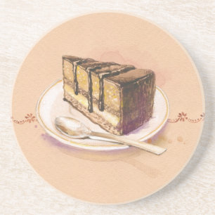Posavasos De Arenisca Tarjeta con la torta pintada de la acuarela