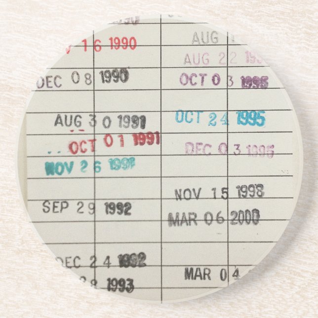 Posavasos De Arenisca Tarjetas de fecha debida de la biblioteca del (Frente)