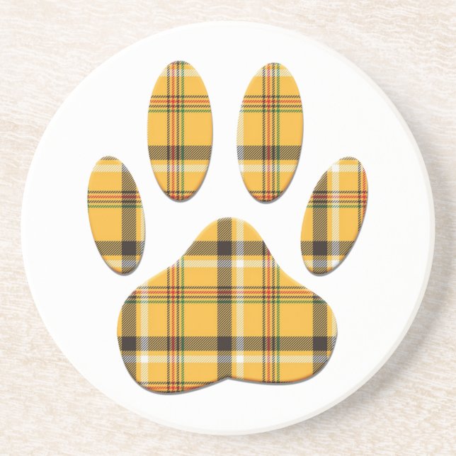 Posavasos De Arenisca Tartan Dog Paw Print (Frente)