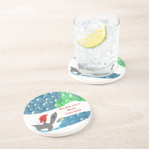Posavasos De Arenisca Te pescamos unas taras de tiburón navideño