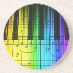 Posavasos De Arenisca Teclado de piano colorido del arco iris