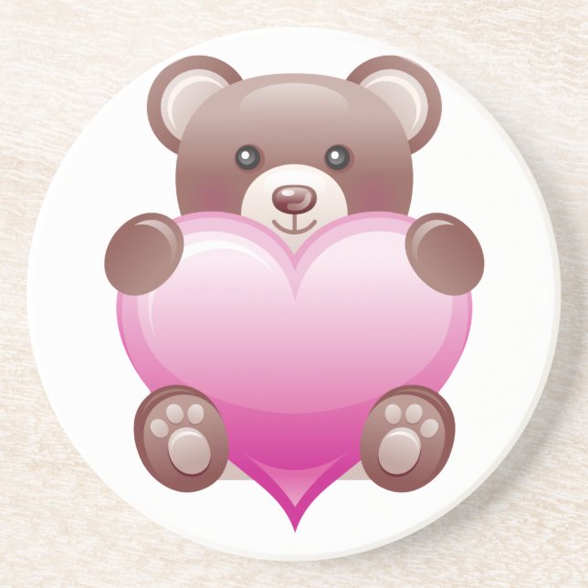 Posavasos De Arenisca Teddy Bear Valentine Heart (Frente)