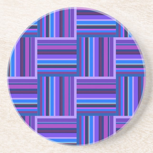 Posavasos De Arenisca Tejidos de rayas azules y violetas (Frente)