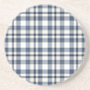 Posavasos De Arenisca Tela escocesa blanca azul 1