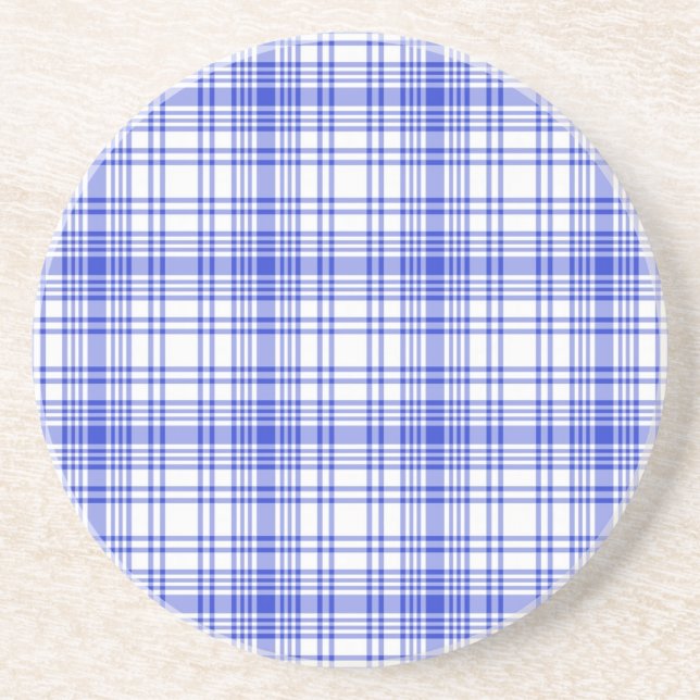 Posavasos De Arenisca Tela escocesa blanca azul 2 (Frente)