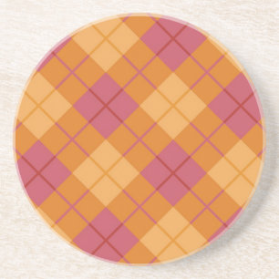 Posavasos De Arenisca Tela escocesa diagonal en naranja y rosa