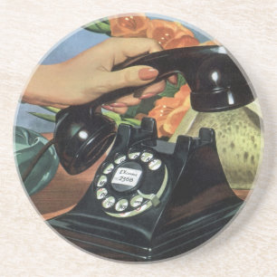 Posavasos De Arenisca Teléfono Retro con Dial Rotatorio, Negocios Vintag
