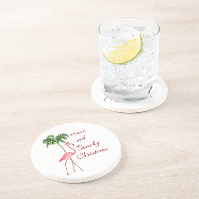 Posavasos De Arenisca Ten Un Flamingo De Navidades De Playa (Lado)