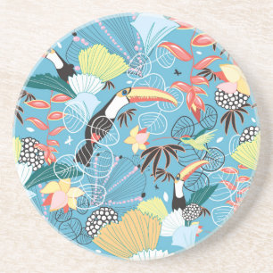 Posavasos De Arenisca Textura tropical con Toucans y los colibríes