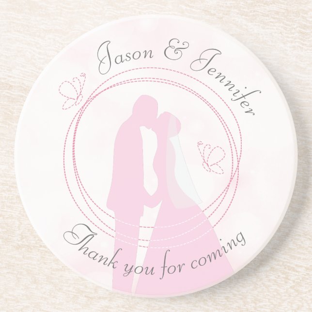 Posavasos De Arenisca "Thank You" Pink Wedding Sandstone Drink Coaster