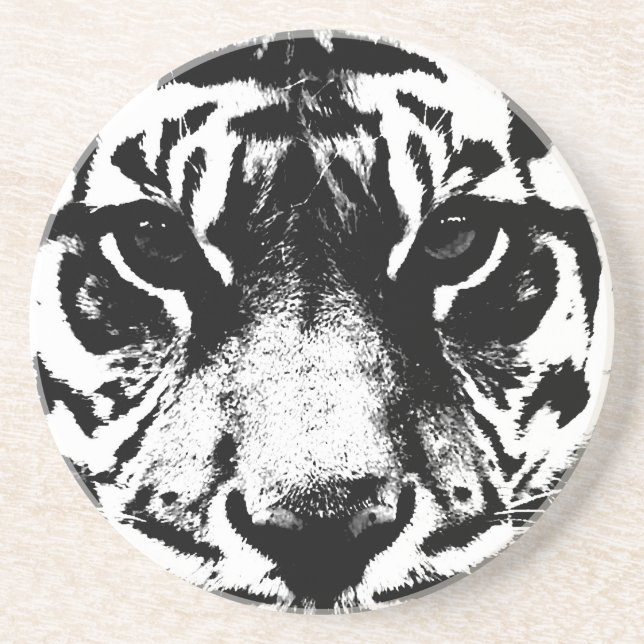 Posavasos De Arenisca Tigre blanco y negro (Frente)