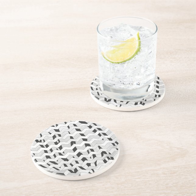 Posavasos De Arenisca Tigre de Cheveron Impresión en blanco y negro (Lado)