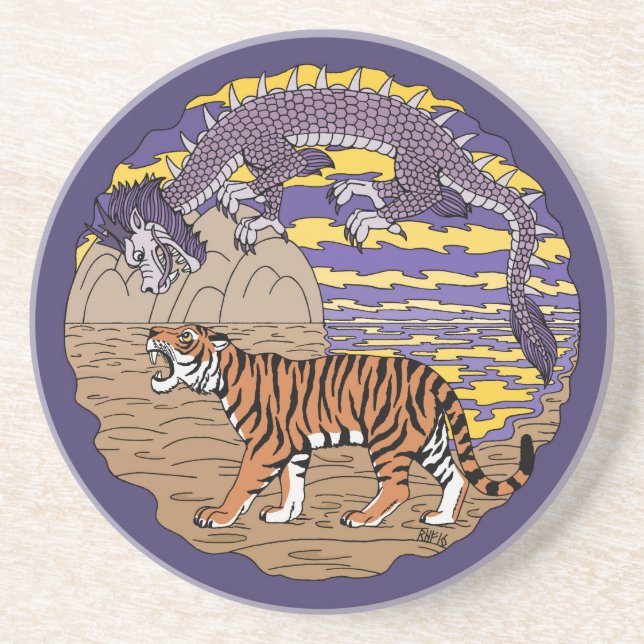 Posavasos De Arenisca Tigre y dragón (Frente)
