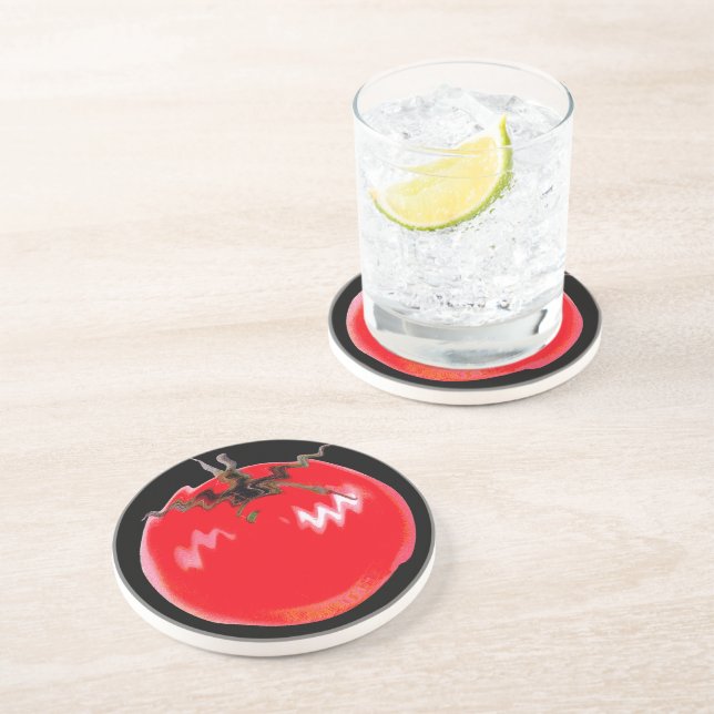Posavasos De Arenisca Tomate caliente rojo (Lado)