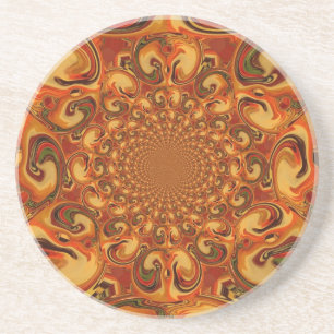Posavasos De Arenisca Tonos naranja, marrón y verde abstractos giratorio
