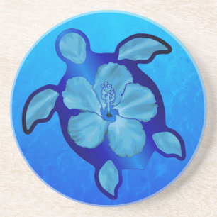 Posavasos De Arenisca Tortuga e hibisco azules de Honu