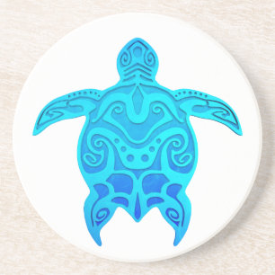 Posavasos De Arenisca Tortuga tribal azul