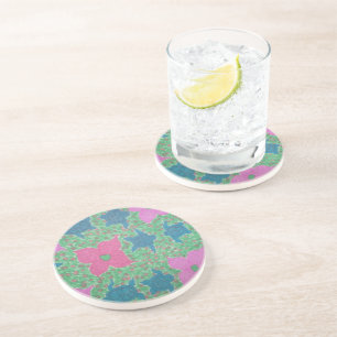 Posavasos De Arenisca Tortugas marinas y flores arte tropical
