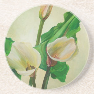 Posavasos De Arenisca Tres Calla Lilies Asombroso Acrílico Botánico