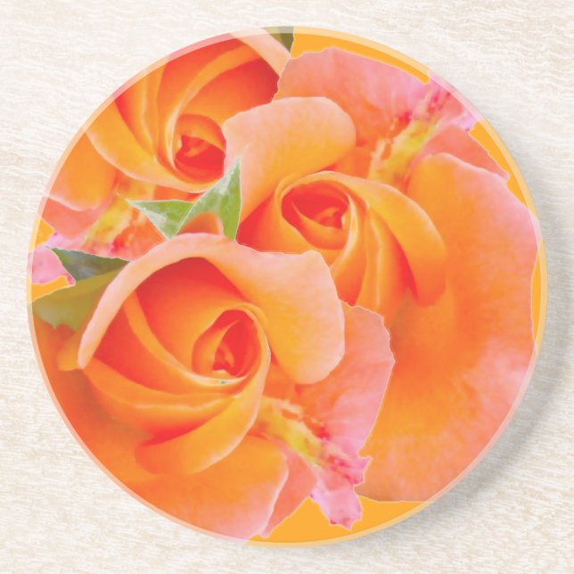 Posavasos De Arenisca Tres Rosas Naranjas (Frente)