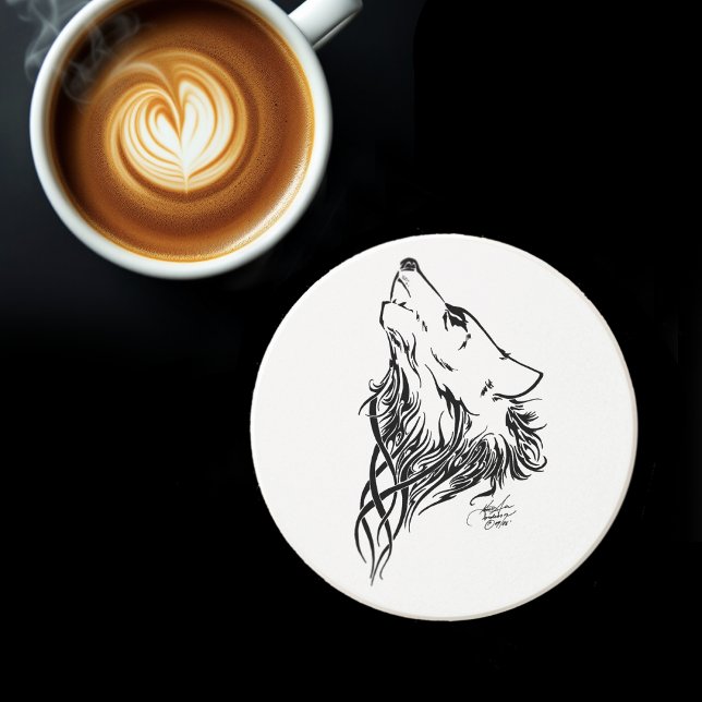 Posavasos De Arenisca Tribal Black Wolf Howl (Subido por el creador)