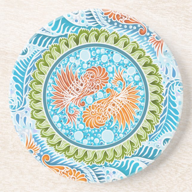 Posavasos De Arenisca Tropical Koi Mandala (Frente)