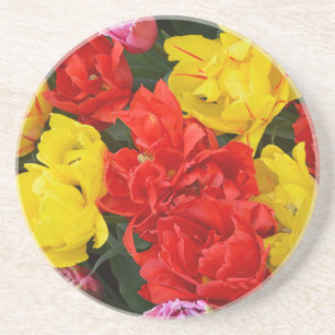 Posavasos De Arenisca Tulipanes de primavera rojos y amarillos