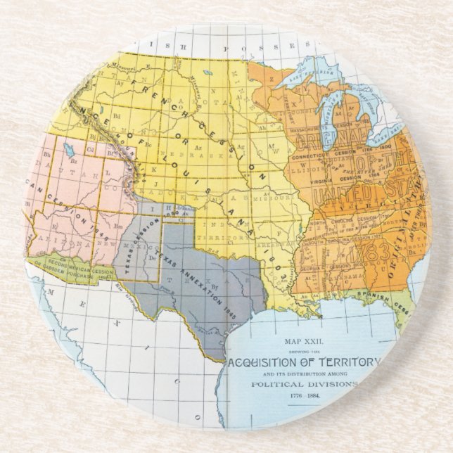 POSAVASOS DE ARENISCA U.S. MAPA, 1776-1884 (Frente)