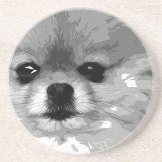 Posavasos De Arenisca Un Pomeranian blanco y negro