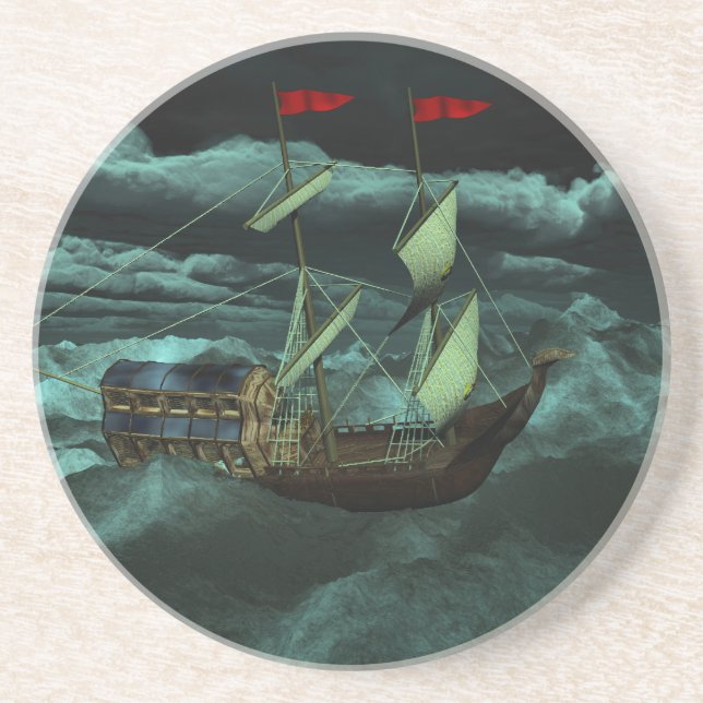 Posavasos De Arenisca Una montaña rusa marina salvaje y tormentosa (Frente)