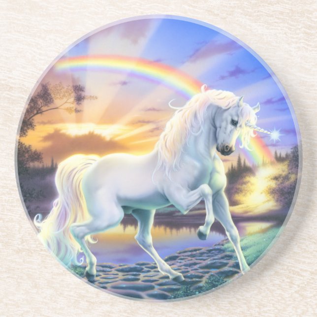 Posavasos De Arenisca Unicornio del arco iris (Frente)