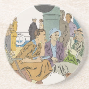 Posavasos De Arenisca Vacaciones Vintage, Pasajeros del Crucero en Cubie