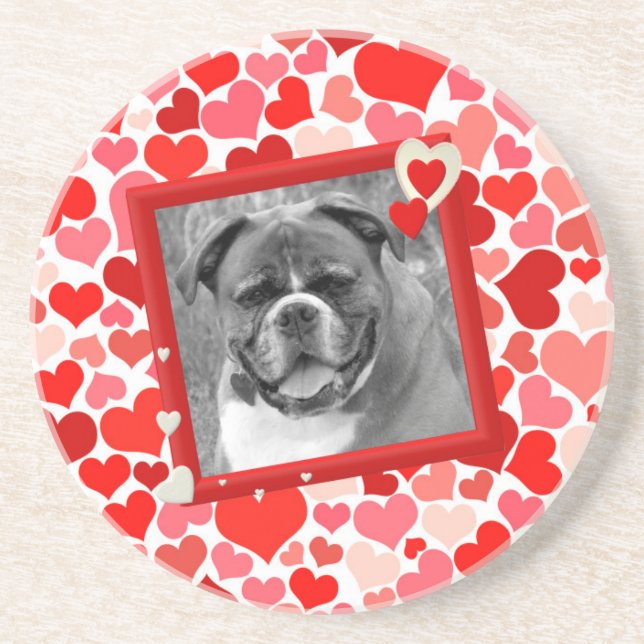 Posavasos De Arenisca Valentines Boxer Dog Hearts (Frente)