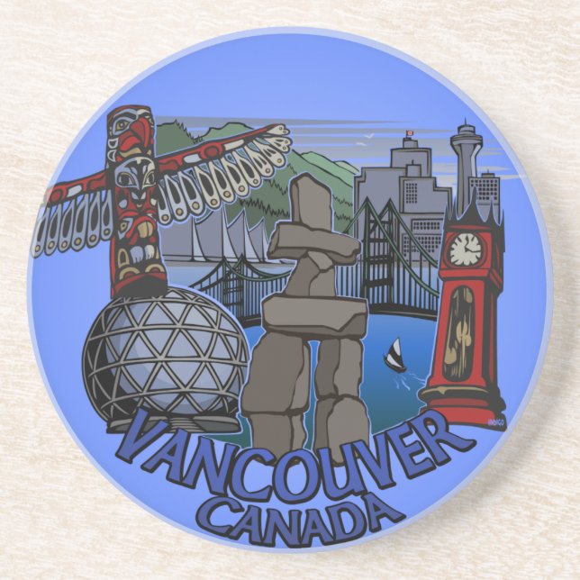 Posavasos De Arenisca Vancouver Souvenir Cocina de montaña rusa Totem Po (Frente)