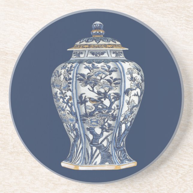 Posavasos De Arenisca Vasa de porcelana azul y blanca de Vision Studio (Frente)
