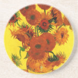Posavasos De Arenisca Vase de la vida con 15 girasoles Vincent van Gogh<br><div class="desc">Still Life: Vase con los quince girasoles de Vincent van Gogh es un bello arte vintage post impresionismo aún vida floral pintura. Hermoso ramo de girasoles recién cortados en amarillo y naranja de un jardín de verano en plena floración. Sobre el artista: Vincent Willem van Gogh (1853-1890) fue uno de...</div>