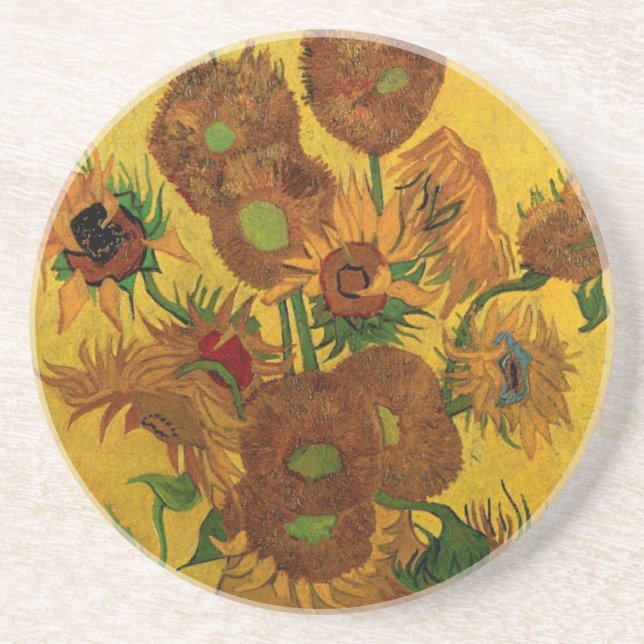 Posavasos De Arenisca Vase de la vida con 15 girasoles Vincent van Gogh (Frente)