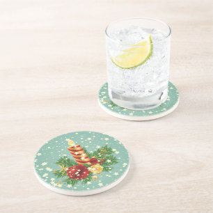 Posavasos De Arenisca Velas Y Copos De Nieve Para Los navidades