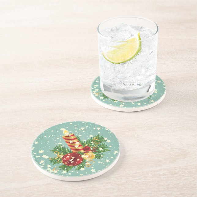 Posavasos De Arenisca Velas Y Copos De Nieve Para Los navidades (Lado)
