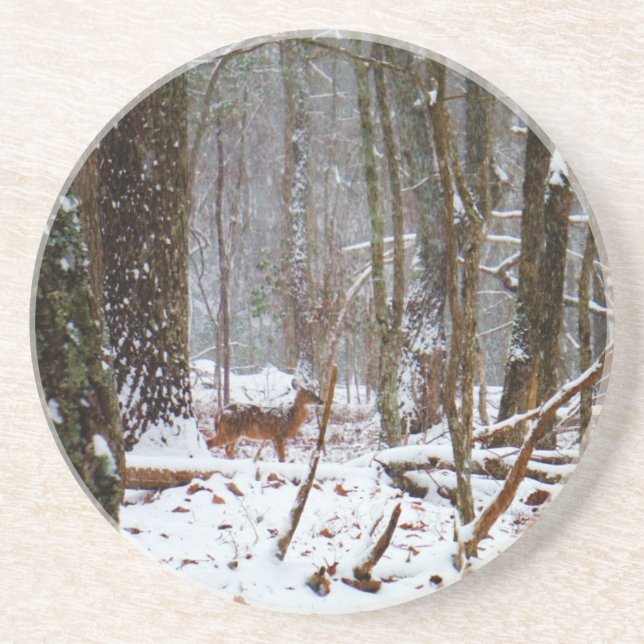 Posavasos De Arenisca Venado en caída de nieve (Frente)