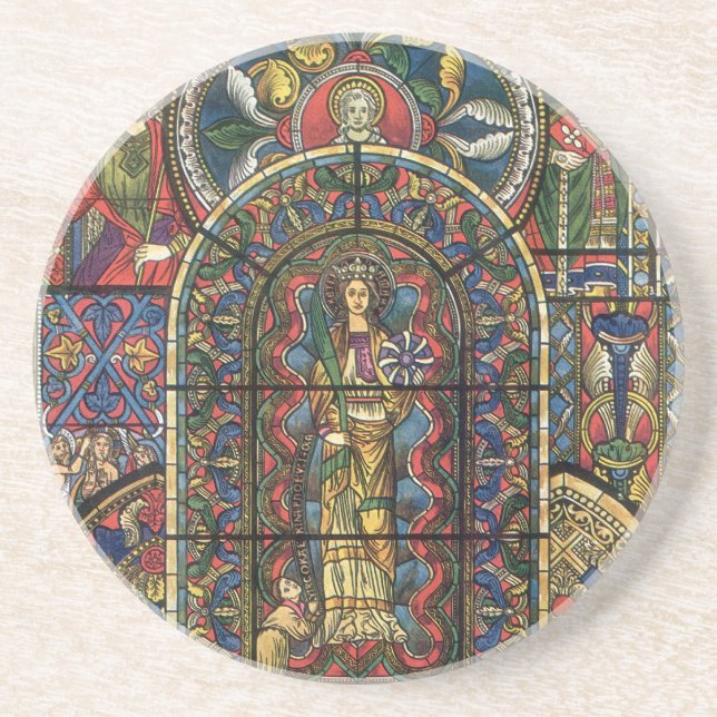 Posavasos De Arenisca Ventana de vidrio templado de la iglesia, arquitec (Frente)