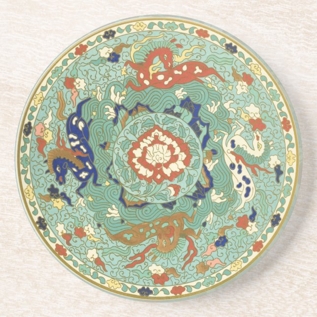 Posavasos De Arenisca Verde azul del circulo chino antiguo (Frente)