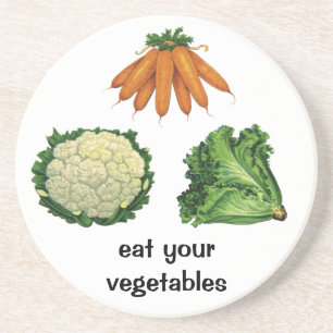 Posavasos De Arenisca Verduras antiguas; Zanahorias, Coliflor, Lechuga