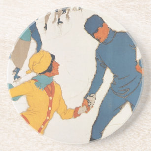 Posavasos De Arenisca Viajes vintage, Art Déco, invierno Davos Suiza